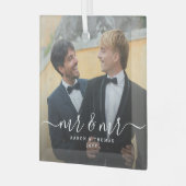 Script Mr & Mr Newlyweds Photo Christmas Ornament Aus Glas (Vorderseite links)