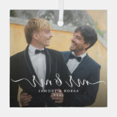 Script Mr & Mr Newlyweds Photo Christmas Ornament Aus Glas (Rückseite)