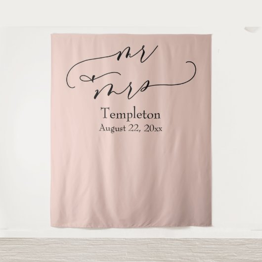Script Mr. & Mrs Simple Blush Foto Hintergrund Wandteppich (Vorderseite)