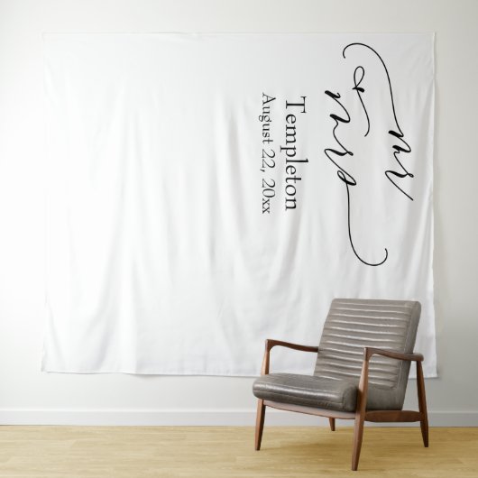 Script Mr. & Mrs. Simple Links Aligned Foto Hinter Wandteppich (Beispiel (Horizontal))