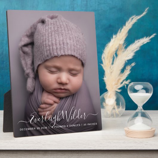 Script Name Baby Foto Birth Stats Plaque Fotoplatte (Seite)