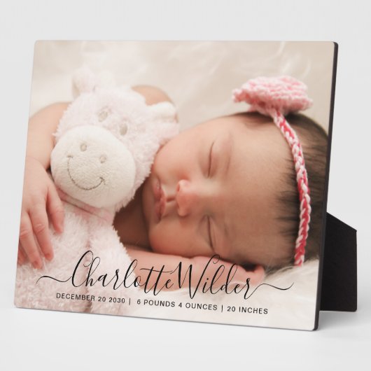 Script Name Baby Foto Birth Stats Plaque Fotoplatte (Seite)