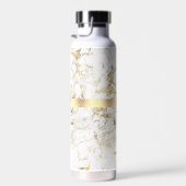 Script Name & Black Monogram, White & Gold Marmor Trinkflasche (Rechts)