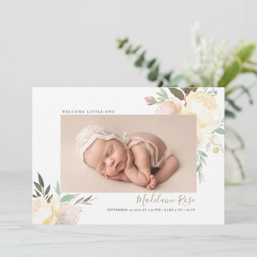 Script Name Floral Birth Ankündigung (Stehend Vorderseite)