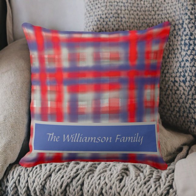 Script Name kariert Rot Graue Aquarell Moderne Kissen (Von Creator hochgeladen)