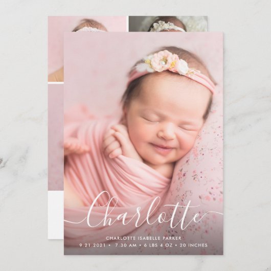 Script Name Simple Modern Baby Birth Ankündigung (Vorne/Hinten)