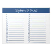 Script Navy Blue 8.5x11 Two Column Checklist Notizblock (Vorderseite)