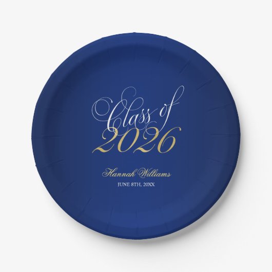 Script Navy Blue Imitats Gold 2025 Graduation Part Pappteller (Vorderseite)