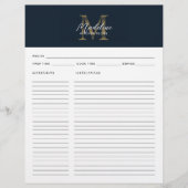 Script Navy Blue Metallic Gold Monogram Recipe (Vorderseite)
