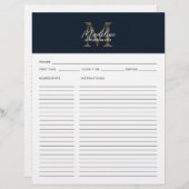 Script Navy Blue Metallic Gold Monogram Recipe (Vorne/Hinten)