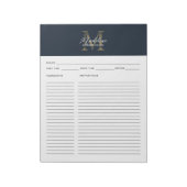 Script Navy Blue Metallic Gold Monogram Recipe Notizblock (Rotiert)