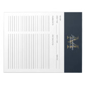 Script Navy Blue Metallic Gold Monogram Recipe Notizblock (Vorderseite)