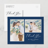 Script Navy Blue Two Foto Wedding Vielen Dank Postkarte (Vorne/Hinten)