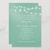 Script Neo Mint Aquamarine White String Lights Hoc Einladung (Vorne/Hinten)