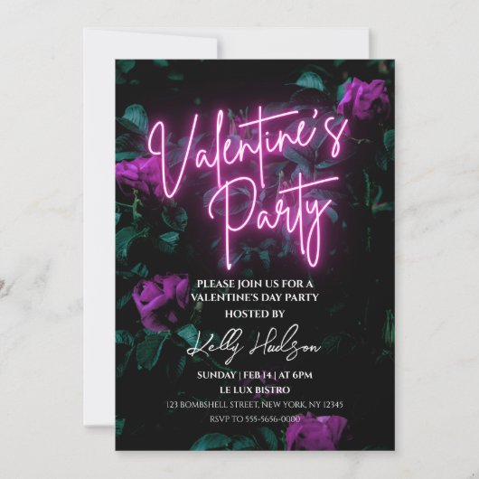 Script Neon Valentine's Day Party Einladung (Vorderseite)