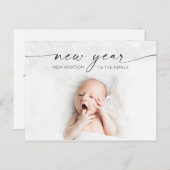 Script New Year New Baby Birence Announcement Foto Postkarte (Vorne/Hinten)