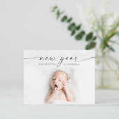 Script New Year New Baby Birence Announcement Foto Postkarte (Stehend Vorderseite)