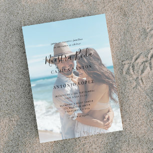 Script Nuestra Boda   Ausgelassenes Foto Spanische Einladung