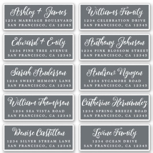 Script Off-Black Wedding Guest Address Labels (Vorderseite)