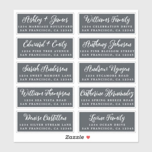 Script Off-Black Wedding Guest Address Labels (Blatt)