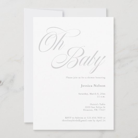 Script Oh Baby Geschlecht neutrale Dusche Einladun Einladung (Vorderseite)