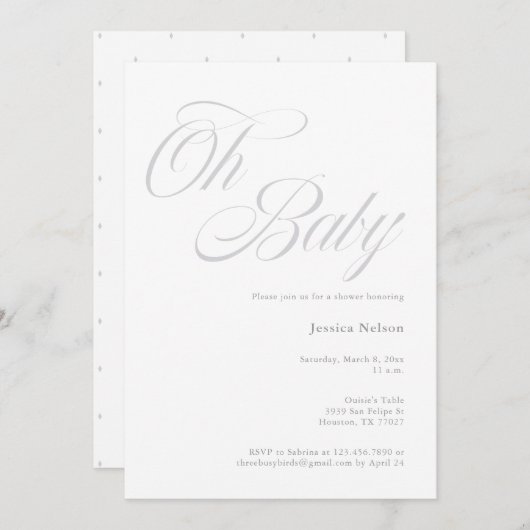 Script Oh Baby Geschlecht neutrale Dusche Einladun Einladung (Vorne/Hinten)