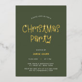 Script Olive Green Christmas Party Foil Einladung (Vorderseite)
