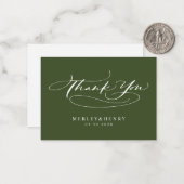 Script Olive Green Wedding Budget Thank You Mitteilungskarte (Vorderseite/Rückseite Beispiel)