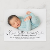 Script Our Little Miracle 2 Fotos Birth Ankündigungspostkarte (Vorderseite)