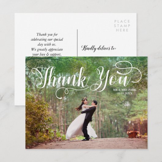 Script Overlay Wedding Foto Vielen Dank Postkarte (Vorne/Hinten)