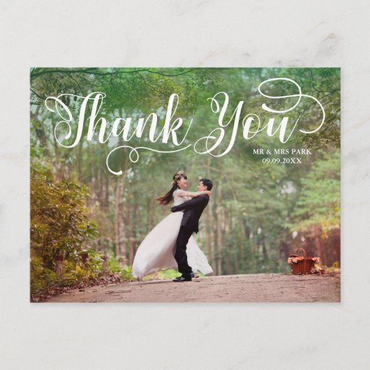 Script Overlay Wedding Foto Vielen Dank Postkarte (Vorderseite)