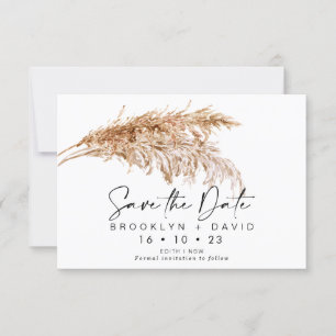Script Pampas Grass Wedding Save the Date Card Einladung