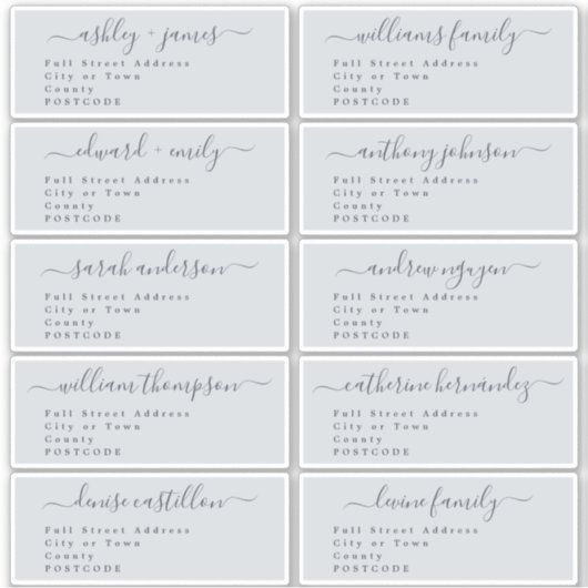 Script Pastel Blue Wedding Guest Address Labels (Vorderseite)