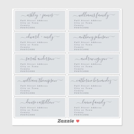 Script Pastel Blue Wedding Guest Address Labels (Blatt)