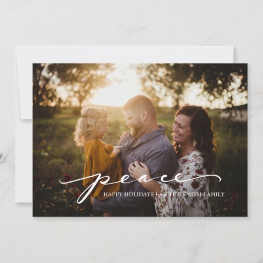 Script Peace Green | Weihnachts-Fotokarte Feiertagskarte (Vorderseite)