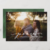 Script Peace Green | Weihnachts-Fotokarte Feiertagskarte (Vorne/Hinten)