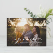 Script Peace Green | Weihnachts-Fotokarte Feiertagskarte (Stehend Vorderseite)