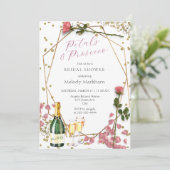 Script Petals und Prosecco Peony Pink Einladung (Stehend Vorderseite)