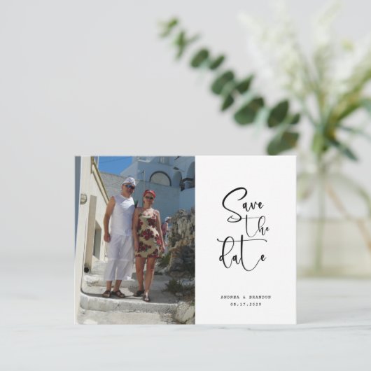 Script Photo Minimalist Save the date  Postkarte (Stehend Vorderseite)
