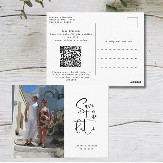 Script Photo Minimalist Save the date  Postkarte