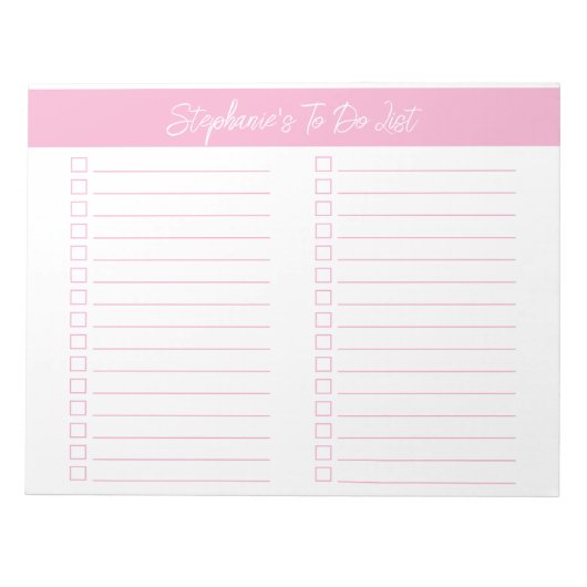 Script Pink 8.5x11 Two Column Checklist Notizblock (Vorderseite)