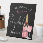 Script Pink Champagne Name Willkommen Brautparty Sockelschild (In Situ)