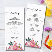 Script Pink Floral Wedding Menükarte