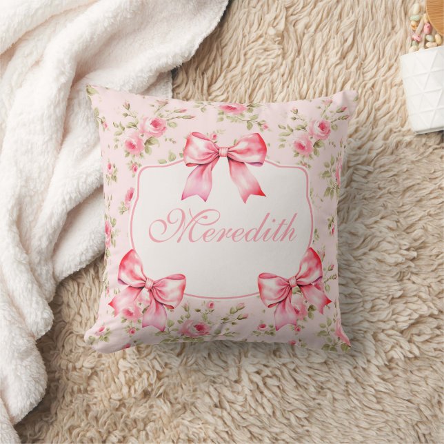 Script Pink Roses Bow Coquette Kissen (Decke)