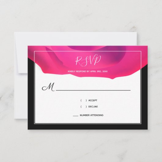 Script Pink Schwarz-weiße Abstrakte Hochzeit RSVP Karte (Vorderseite)