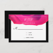 Script Pink Schwarz-weiße Abstrakte Hochzeit RSVP Karte (Vorne/Hinten)