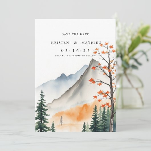 Script Printable Mountain Save The Date (Stehend Vorderseite)