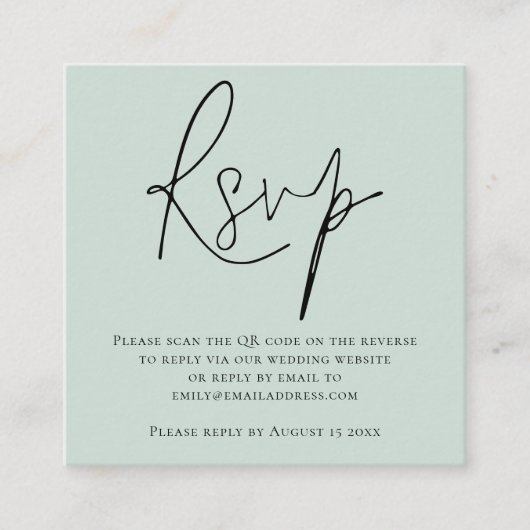 Script QR Code Minze Green Wedding RSVP Begleitkarte (Vorderseite)