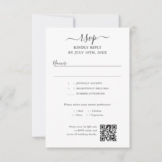 Script QR Code Modern Wedding RSVP Karte (Vorderseite)