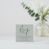 Script QR Code Sage Green Wedding RSVP Enclosure Begleitkarte (Stehend Vorderseite)